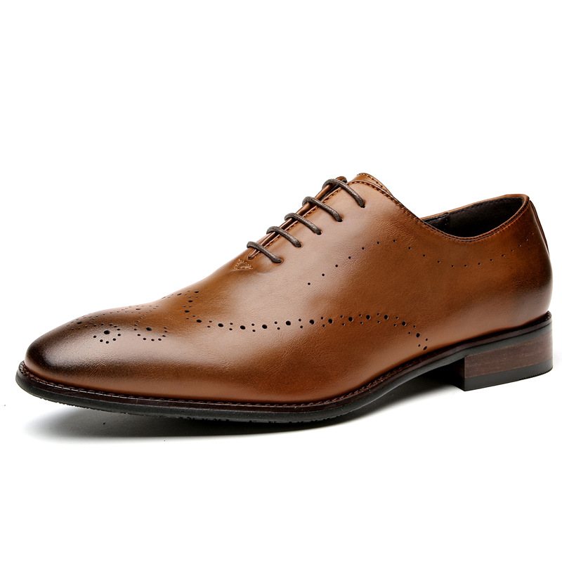 Pánska Spoločenská Obuv Oxford Brogue Carved Chiseled Toe Wood Heel - žltá