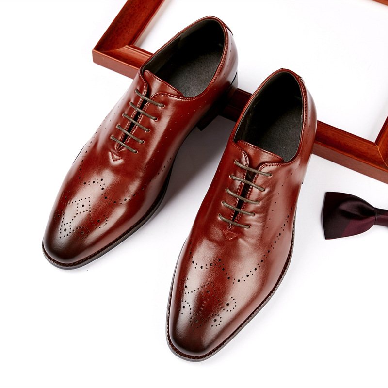 Pánska Spoločenská Obuv Oxford Brogue Carved Chiseled Toe Wood Heel - červená