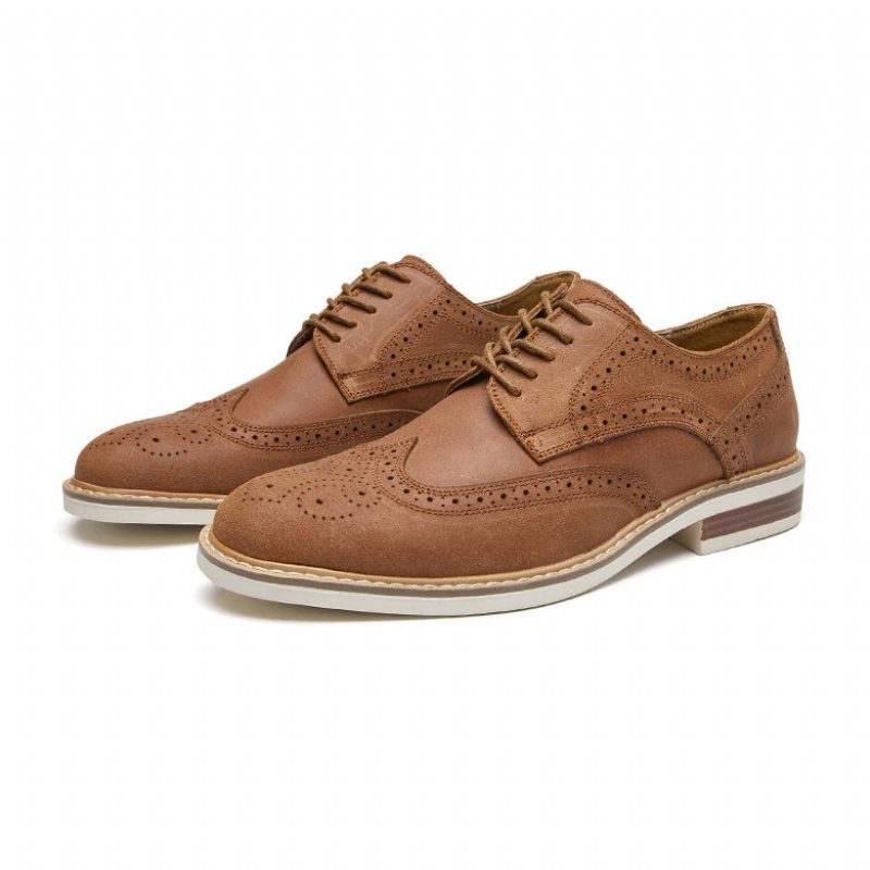 Pánske Spoločenské Topánky Brogue Suede Kravská Koža Retro Derby S Okrúhlou Špičkou