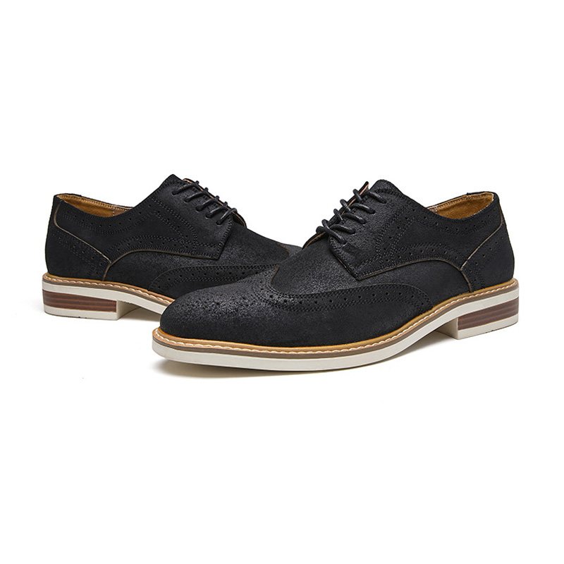 Pánske Spoločenské Topánky Brogue Suede Kravská Koža Retro Derby S Okrúhlou Špičkou - čierna