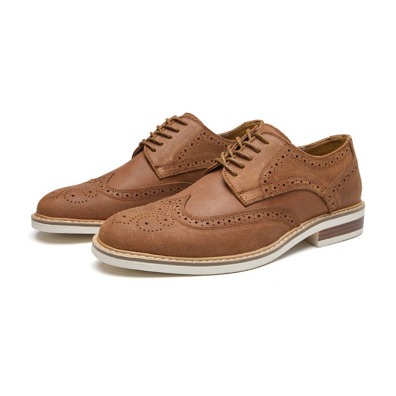 Pánske Spoločenské Topánky Brogue Suede Kravská Koža Retro Derby S Okrúhlou Špičkou - Hnedá