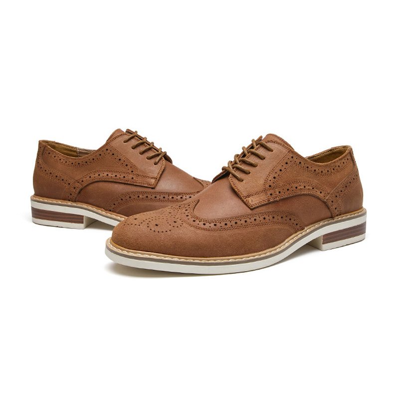 Pánske Spoločenské Topánky Brogue Suede Kravská Koža Retro Derby S Okrúhlou Špičkou - Hnedá