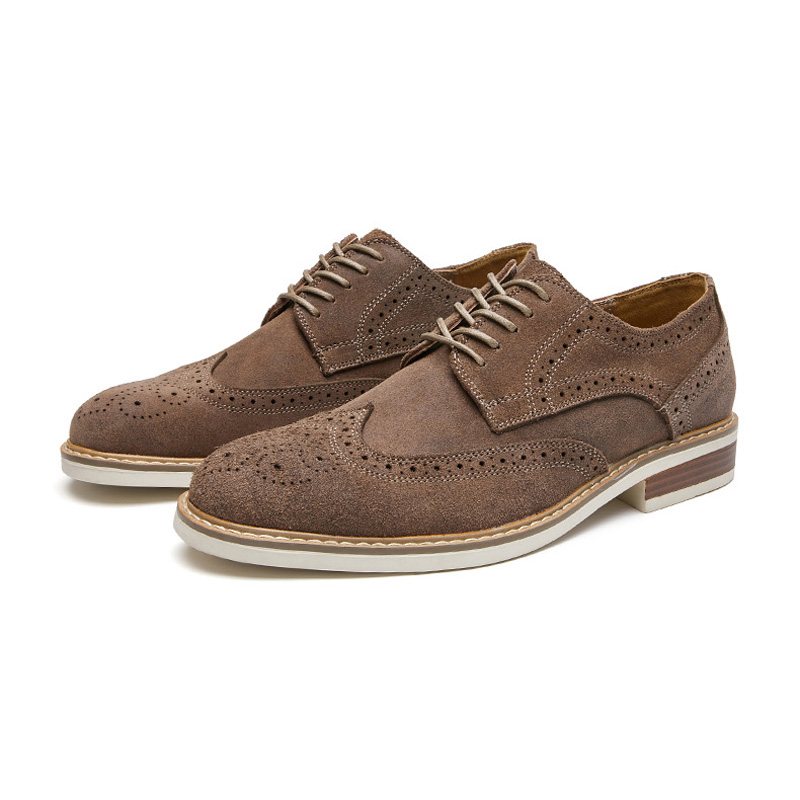 Pánske Spoločenské Topánky Brogue Suede Kravská Koža Retro Derby S Okrúhlou Špičkou - Sivá