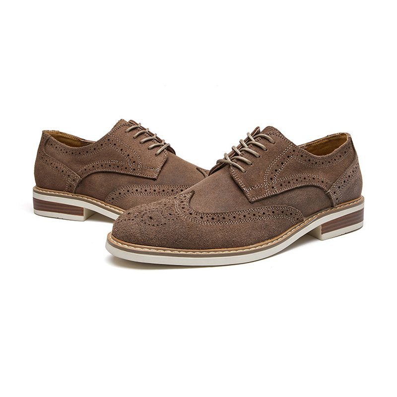 Pánske Spoločenské Topánky Brogue Suede Kravská Koža Retro Derby S Okrúhlou Špičkou - Sivá